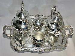 Marvelous Antique Set Of Five Tea Set Meriden Silver On Copper