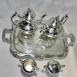 Marvelous Antique Set Of Five Tea Set Meriden Silver On Copper