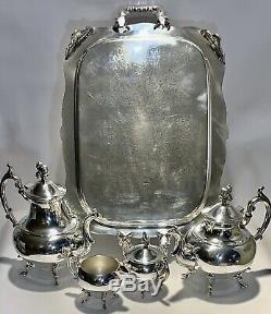 Marvelous Antique Set Of Five Tea Set Meriden Silver On Copper