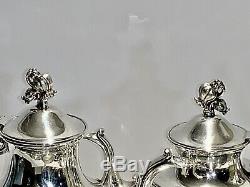 Marvelous Antique Set Of Five Tea Set Meriden Silver On Copper