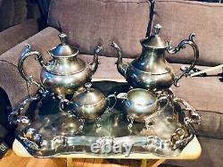 Meneses Orfebres of Madrid Spain Antique 5 piece tray tea coffee sugar creamer