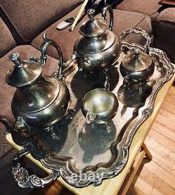 Meneses Orfebres of Madrid Spain Antique 5 piece tray tea coffee sugar creamer