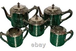 Meriden B Co Quadruple Silver Plate Repousse Tea Coffee Set 5PC Stunning