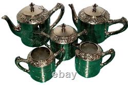 Meriden B Co Quadruple Silver Plate Repousse Tea Coffee Set 5PC Stunning
