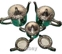 Meriden B Co Quadruple Silver Plate Repousse Tea Coffee Set 5PC Stunning