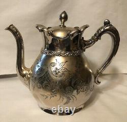 Meriden B. & Co. Silver Plate Coffee/Tea Pot, Sugar Bowl & Creamer Set