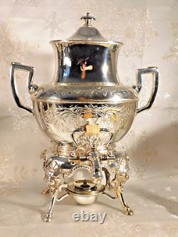 Meriden B. Co. Silver Plate Tea Urn 1867, VGC, Rare, Lions Head & Foot