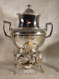 Meriden B. Co. Silver Plate Tea Urn 1867, VGC, Rare, Lions Head & Foot