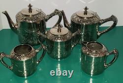 Meriden B Company Quadruple Plate Repousse Tea Coffee Set 5PC Stunning