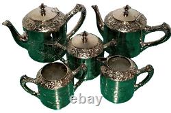 Meriden B Company Quadruple Plate Repousse Tea Coffee Set 5PC Stunning