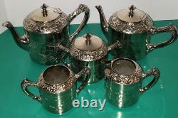 Meriden B Company Quadruple Plate Repousse Tea Coffee Set 5PC Stunning