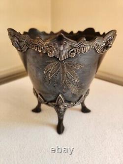 Meriden Britannia Co. 1880 Silverplate Tea Set Egyptian Revival 3 Pcs Pheasant