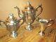 Meriden Britannia Co. Silver Plate Grape Finial Etched Footed Tea Set 3 Pc