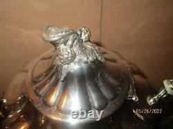 Meriden Britannia Co. Silver Plate Grape Finial Etched Footed Tea Set 3 PC