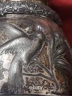 Meriden Britannia Company Quadruple Plate Aesthetic Era Birds Etched Tea Pot