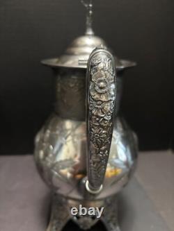 Meriden Silverplate 4pc TEA SET Aesthetic Style Birds Flowers Pierced Feet
