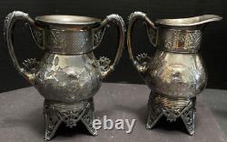 Meriden Silverplate 4pc TEA SET Aesthetic Style Birds Flowers Pierced Feet