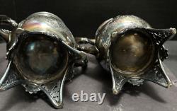 Meriden Silverplate 4pc TEA SET Aesthetic Style Birds Flowers Pierced Feet