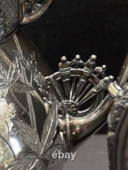 Meriden Silverplate 4pc TEA SET Aesthetic Style Birds Flowers Pierced Feet