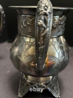 Meriden Silverplate 4pc TEA SET Aesthetic Style Birds Flowers Pierced Feet