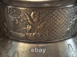 Meriden Silverplate 4pc TEA SET Aesthetic Style Birds Flowers Pierced Feet