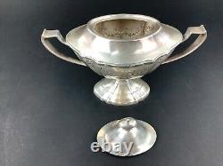 Meriden Silverplate Art Deco Tea Set Teapot Creamer Sugar Bowl Tray Stunning