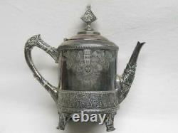Meriden Victorian Aesthetic Era Tea Set Birds Leaves Fancy Silver Plate Old Vtg