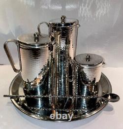 Mid Century Calegaro Italian Hammered Silver Plate Coffee/Tea Server Set