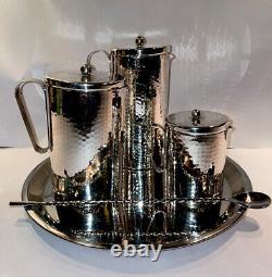 Mid Century Calegaro Italian Hammered Silver Plate Coffee/Tea Server Set