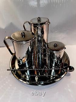 Mid Century Calegaro Italian Hammered Silver Plate Coffee/Tea Server Set