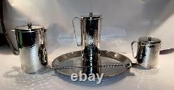 Mid Century Calegaro Italian Hammered Silver Plate Coffee/Tea Server Set