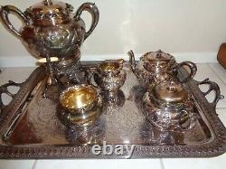 Middletown Plate Coffee Tea Set Quadruple Silver Plate Hard White Metal Tray