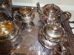 Middletown Plate Coffee Tea Set Quadruple Silver Plate Hard White Metal Tray