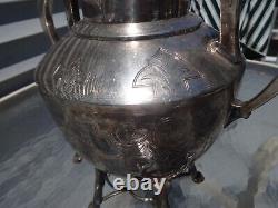 Middletown Silver Co 1874 Ornate Urn Hot Water Tea Elk Feet Footed