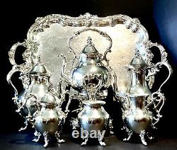 Monumental 1930s Goldfeder Silver on Copper 7 Piece Tea & Coffee Service