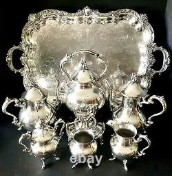 Monumental 1930s Goldfeder Silver on Copper 7 Piece Tea & Coffee Service