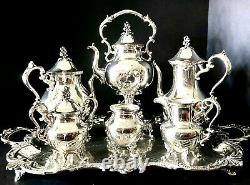 Monumental 1930s Goldfeder Silver on Copper 7 Piece Tea & Coffee Service