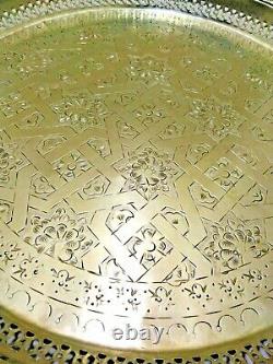 Moroccan Handmade Serving Brass Tea Tray Table, silver plate 1920