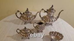 NICE Reed & Barton Victorian Silver-Plate 5 PC Tea/Coffee Set Holiday Pattern