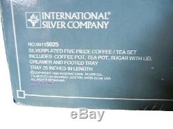 New In The Box International Silver Co. Silver Plated 5 Piece Tea/coffee Set