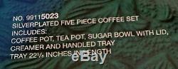 New Vtg 5 Piece International Silver Co. Coffee / Tea Set w Tray Sugar & Creamer