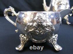 OLD MASTER 3 PIECE SILVER PLATE TEA /COFFE SET WithPOT, LIDDED SUGAR BOWL, CREAMER