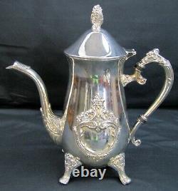 OLD MASTER 3 PIECE SILVER PLATE TEA /COFFE SET WithPOT, LIDDED SUGAR BOWL, CREAMER