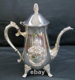 OLD MASTER 3 PIECE SILVER PLATE TEA /COFFE SET WithPOT, LIDDED SUGAR BOWL, CREAMER