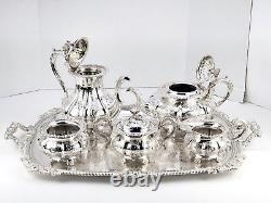 OLD SHEFFIELD PLATE ENGLAND SILVER COFFEE TEA SET BUTLER TRAY 6 pc CHRYSANTHENUM