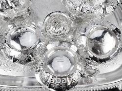 OLD SHEFFIELD PLATE ENGLAND SILVER COFFEE TEA SET BUTLER TRAY 6 pc CHRYSANTHENUM