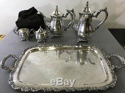 ONEIDA 5 PIECE SILVERPLATED SERVING SET! Coffee Pot, Tea Pot, Sugar, Creamer A15