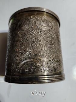 Old 3Silver Plate Tea Caddy Bisquit Jar England Ornate Etched Floral Design