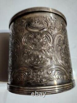Old 3Silver Plate Tea Caddy Bisquit Jar England Ornate Etched Floral Design
