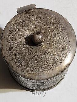 Old 3Silver Plate Tea Caddy Bisquit Jar England Ornate Etched Floral Design